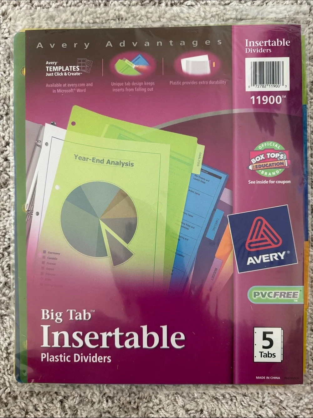 New: Avery Insertable Plastic Dividers/Tabs. 3 sets of 5 (15 tabs total)